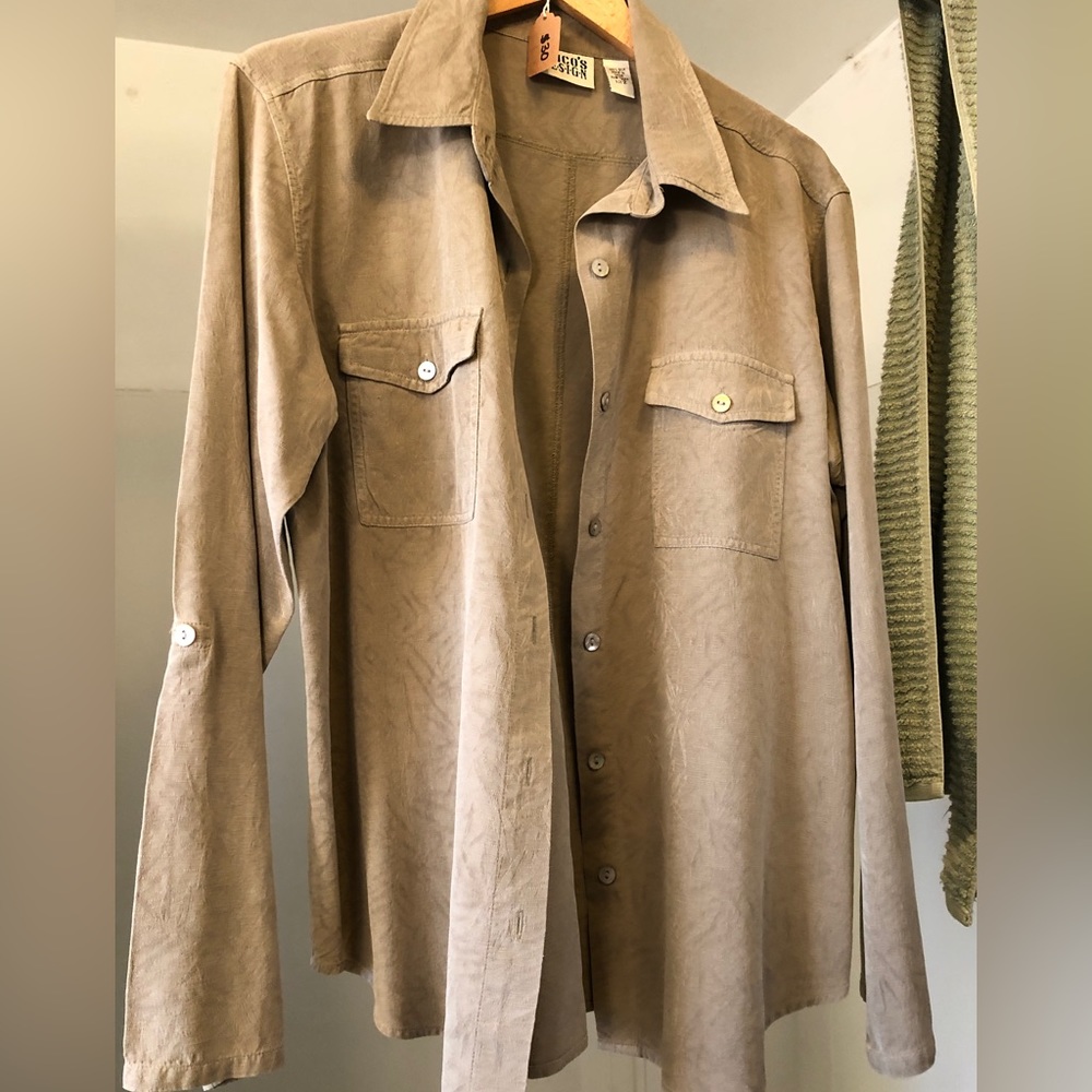 CHICOS Silk Long Button Down